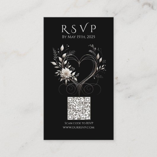 Modern Wedding RSVP QR code-Bloemen met een Hart Visitekaartje (Voorkant)