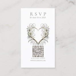 Modern Wedding RSVP QR code-Bloemen met een Hart Visitekaartje