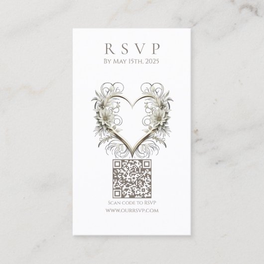 Modern Wedding RSVP QR code-Bloemen met een Hart Visitekaartje (Voorkant)