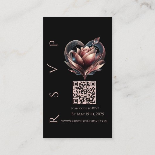 Modern Wedding RSVP QR code-Blush Roos met Hart Visitekaartje (Voorkant)