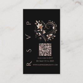 Modern Wedding RSVP QR code-Roos Gouden Bloemen Visitekaartje