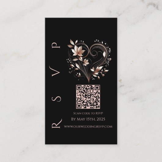 Modern Wedding RSVP QR code-Roos Gouden Bloemen Visitekaartje (Voorkant)