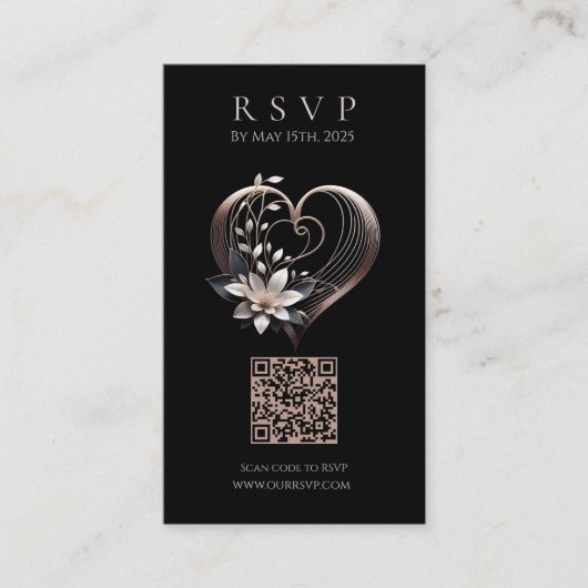 Modern Wedding RSVP QR code-Roze Hart met Bloem Visitekaartje (Voorkant)