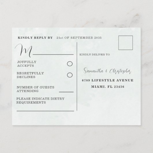 Modern Wedding RSVP Waterverf Sage Green Uitnodiging Briefkaart (Achterkant)