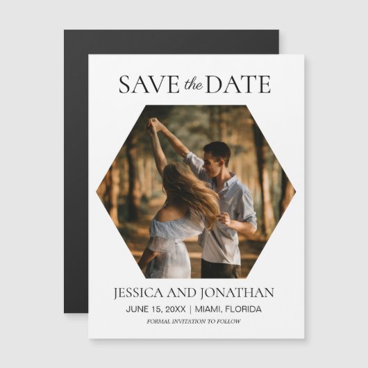 Modern Wedding Save the Date Hexagon Photo (Voorkant / Achterkant)