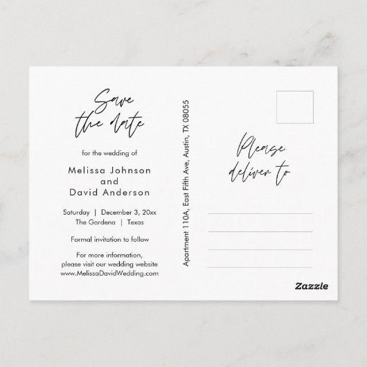 Modern Wedding Save the date, paar foto Postcar Briefkaart (Achterkant)