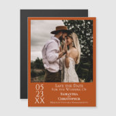 Modern Wedding Save the Date Photo Oranje Magnet (Voorkant / Achterkant)