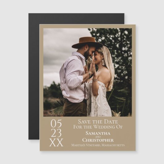 Modern Wedding Save the Date Photo Tan Magnet (Voorkant / Achterkant)
