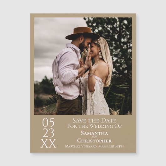 Modern Wedding Save the Date Photo Tan Magnet (Voorkant)