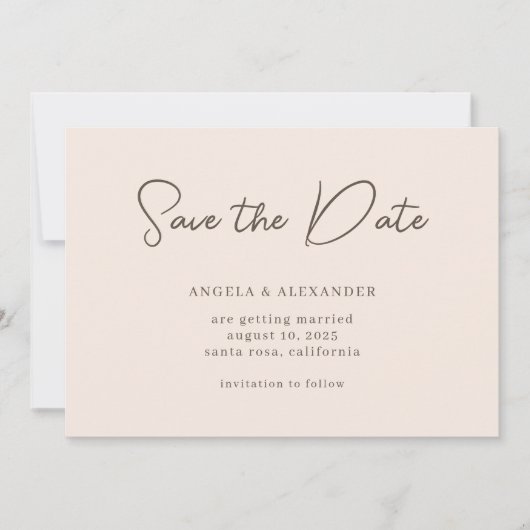 Modern Wedding Script Beige Brown Save The Date (Voorkant)