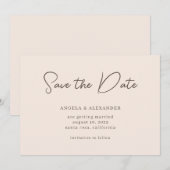 Modern Wedding Script Beige Brown Save The Date (Voorkant / Achterkant)