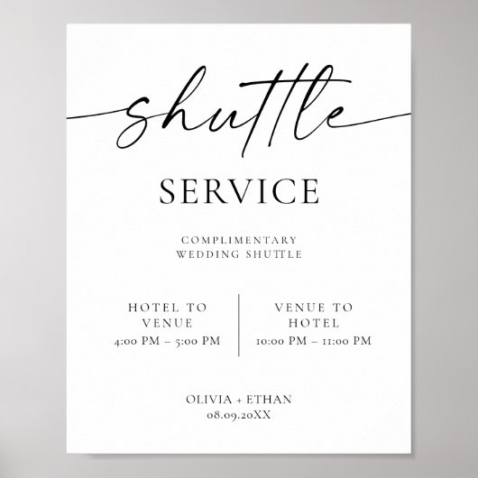 Modern Wedding Shuttle Service Sign Poster (Voorkant)