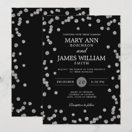 Modern Wedding Silver Glitter Confetti Black Kaart