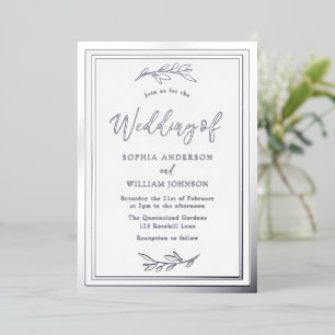 Modern Wedding Silver Leaf Elegant Border Folie Uitnodiging