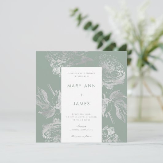 Modern Wedding Simple Silver Sage Floral Kaart (Staand voorkant)