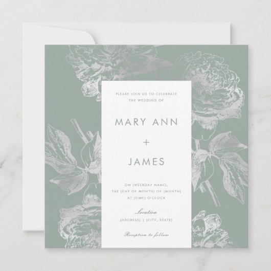 Modern Wedding Simple Silver Sage Floral Kaart (Voorkant)