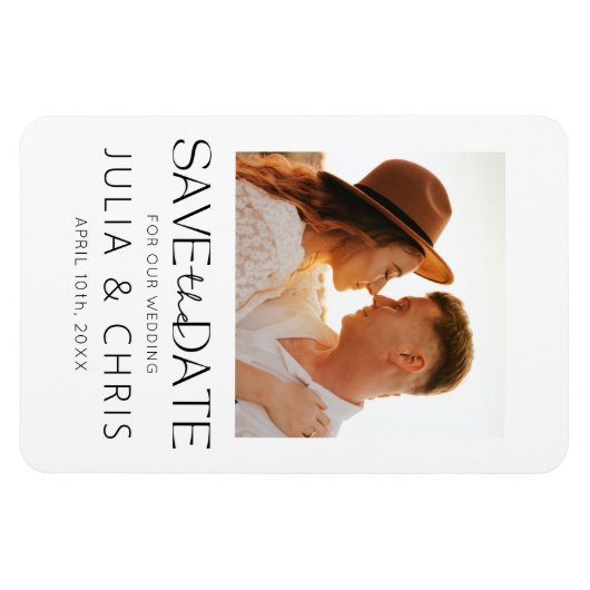 Modern Wedding sparen de Datum Kaart met Foto Magneet (Horizontaal)