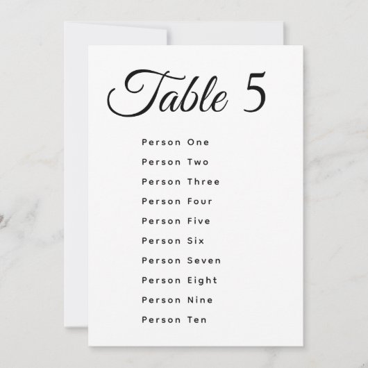 Modern Wedding Table Number Seating Chart Cards (Voorkant)
