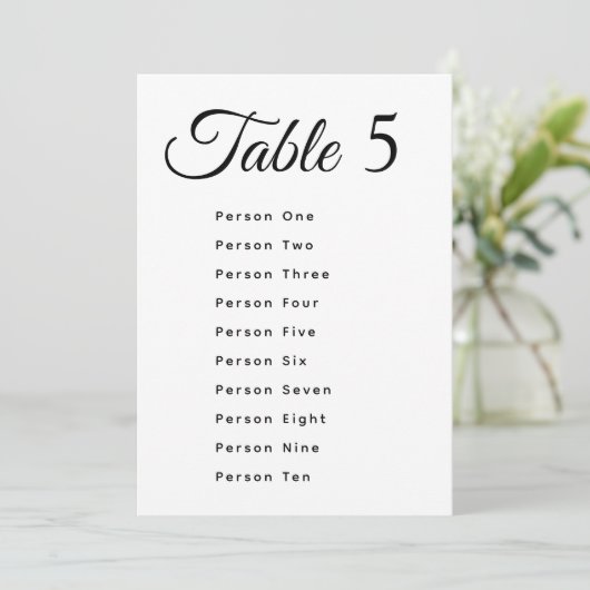Modern Wedding Table Number Seating Chart Cards (Staand voorkant)