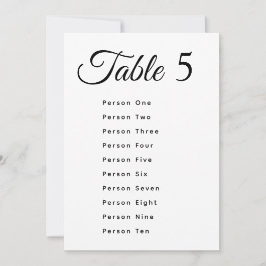 Modern Wedding Table Number Seating Chart Cards (Achterkant)
