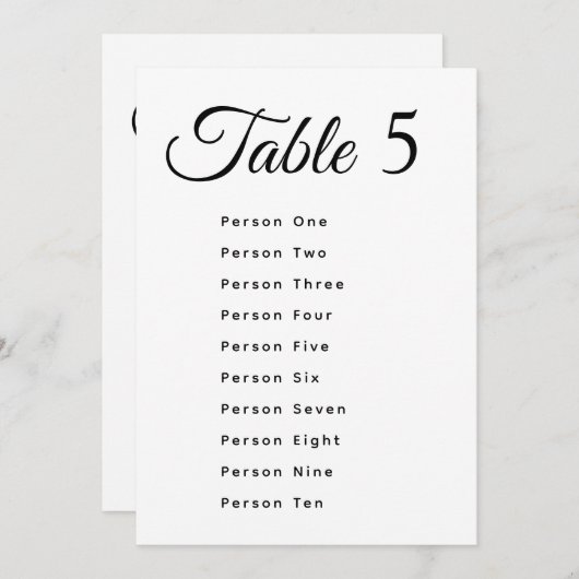 Modern Wedding Table Number Seating Chart Cards (Voorkant / Achterkant)