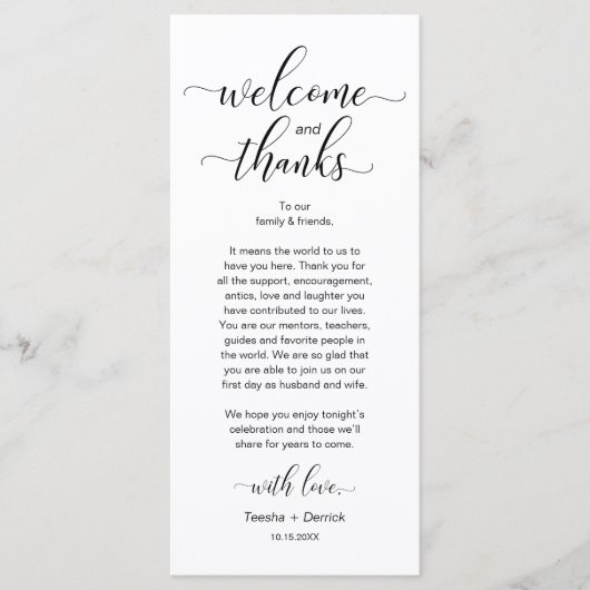 Modern Wedding Table Place Setting Thank You Card Programmakaart (Voorkant)
