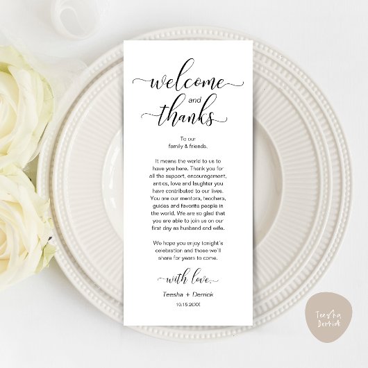 Modern Wedding Table Place Setting Thank You Card Programmakaart