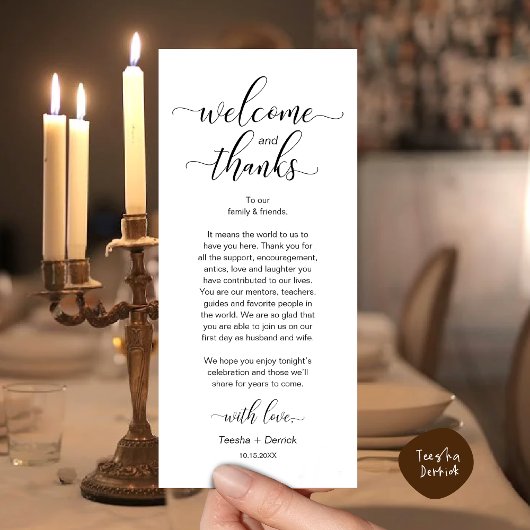 Modern Wedding Table Place Setting Thank You Card Programmakaart