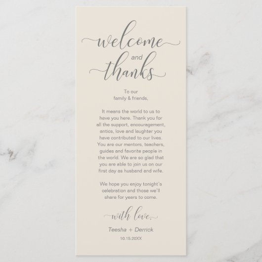 Modern Wedding Table Place Setting Thank You Card Programmakaart (Voorkant)
