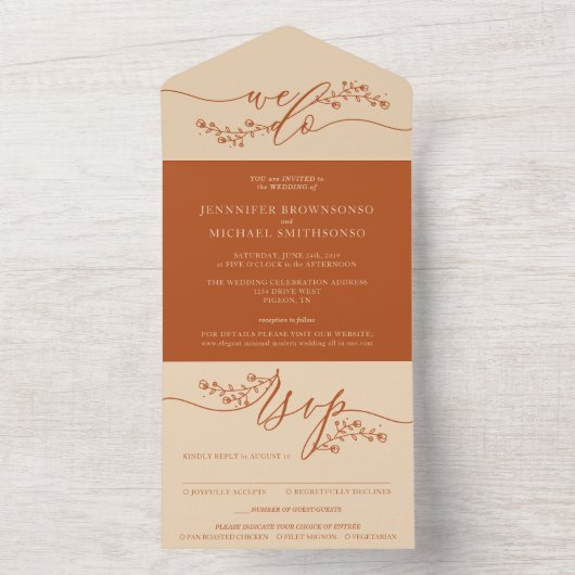 Modern Wedding Terracotta Earth tones All In One Uitnodiging (Binnen)