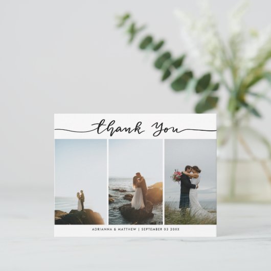 Modern Wedding Thank You Script | Photo Collage Briefkaart (Staand voorkant)
