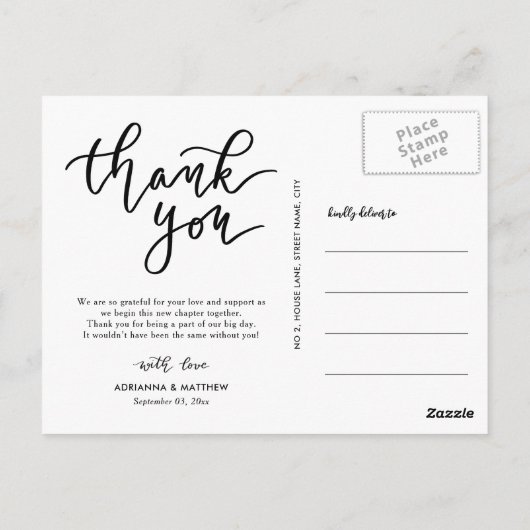 Modern Wedding Thank You Script | Photo Collage Briefkaart (Achterkant)