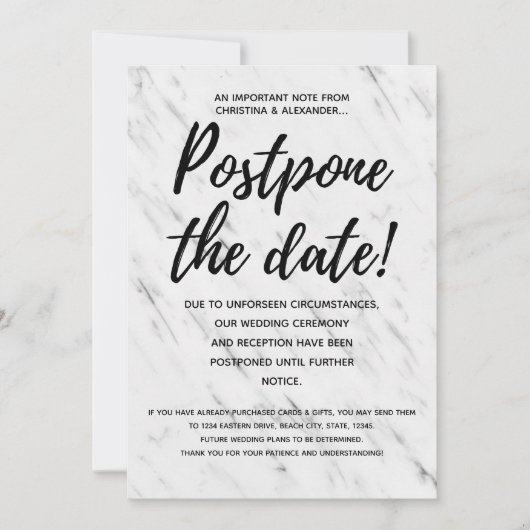 Modern Wedding Uitgesteld Geannuleerd Uitstel Kaart (Voorkant)