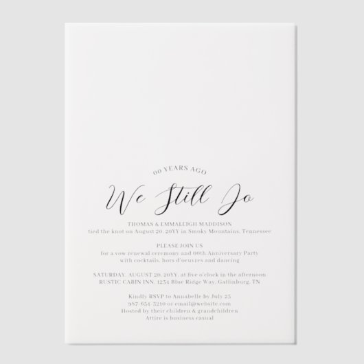 Modern Wedding Vow Vernieuwing Jubileum Party Vellum Uitnodigingen (Voorkant)