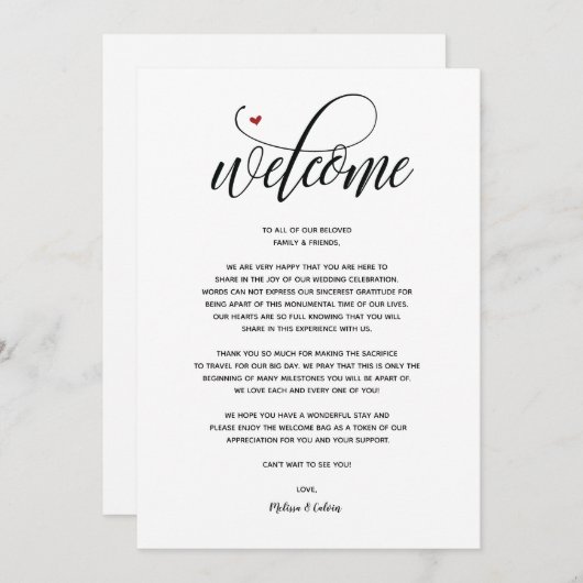 Modern Wedding Welcome and Itinerary Card Programmakaart (Voorkant / Achterkant)