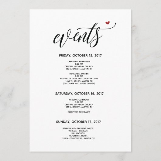 Modern Wedding Welcome and Itinerary Card v1 Programmakaart (Achterkant)