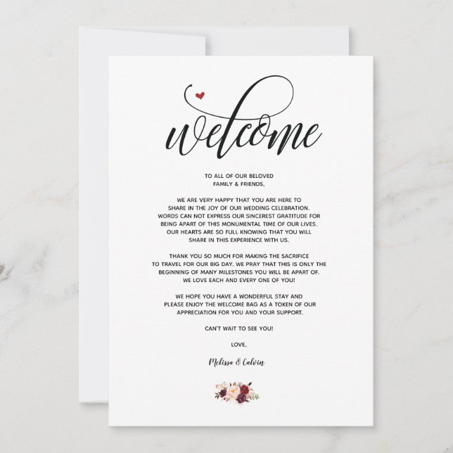 Modern Wedding Welcome and Itinerary Card v2 (Voorkant)