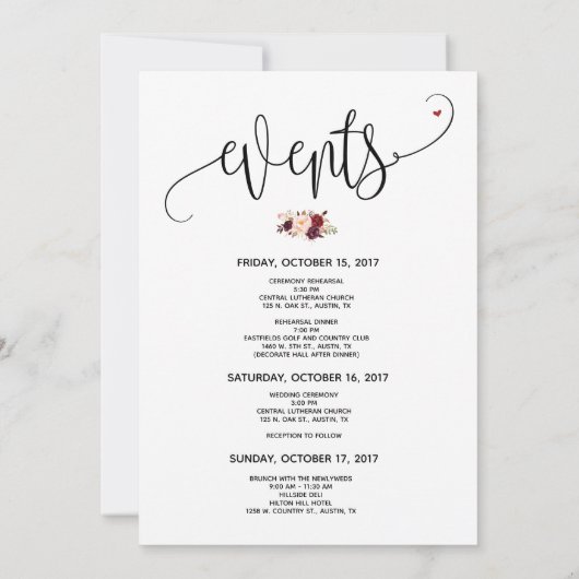 Modern Wedding Welcome and Itinerary Card v23 Kaart (Achterkant)