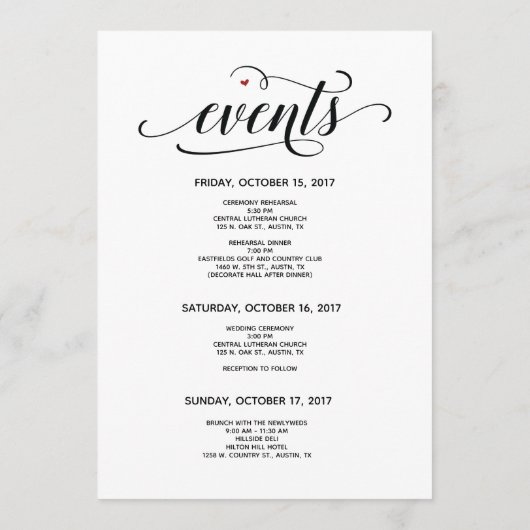 Modern Wedding Welcome and Itinerary Card v25 Programmakaart (Achterkant)