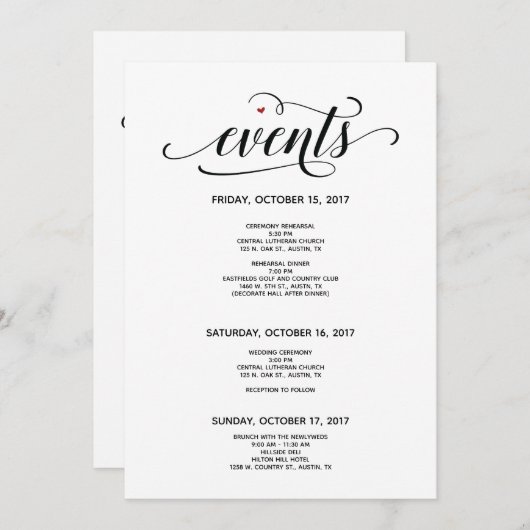 Modern Wedding Welcome and Itinerary Card v2 Programmakaart (Voorkant / Achterkant)