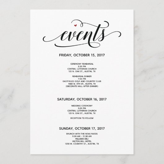 Modern Wedding Welcome and Itinerary Card v2 Programmakaart (Voorkant)