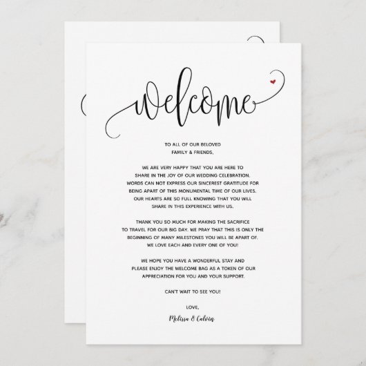 Modern Wedding Welcome and Itinerary Card v2 Programmakaart (Voorkant / Achterkant)
