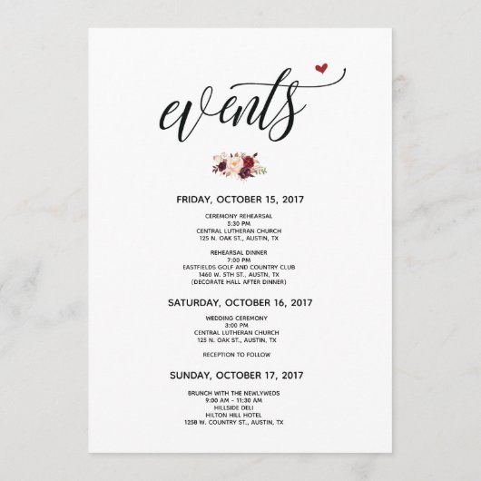 Modern Wedding Welcome and Itinerary Card v3 Programmakaart (Achterkant)