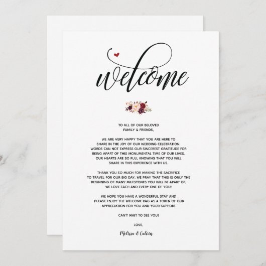 Modern Wedding Welcome and Itinerary Card v3 Programmakaart (Voorkant / Achterkant)