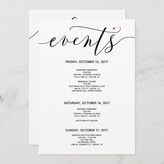 Modern Wedding Welcome and Itinerary Card v3 Programmakaart (Voorkant / Achterkant)