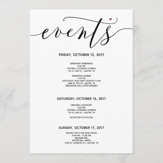 Modern Wedding Welcome and Itinerary Card v3 Programmakaart (Voorkant)
