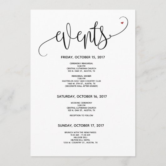 Modern Wedding Welcome and Itinerary Card v4 Programmakaart (Achterkant)