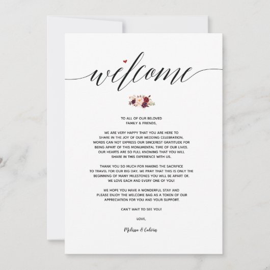 Modern Wedding Welcome Nand Itinerary Card Kaart (Voorkant)