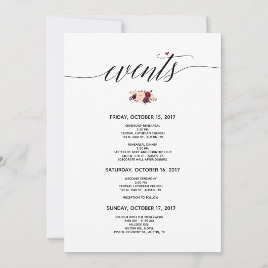 Modern Wedding Welcome Nand Itinerary Card Kaart (Achterkant)