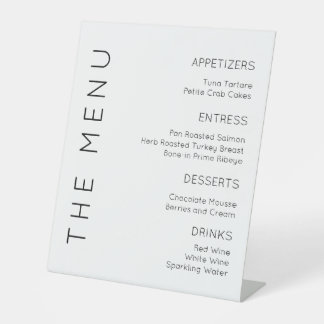 Modern WeddingMenu Sign., Black and White Menu Sig Reclamebord Met Voetstuk